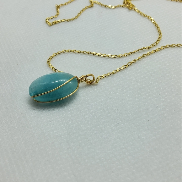 14k Gold Over Sterling Silver Italy Aquamarine Necklace - Picture 4 of 7